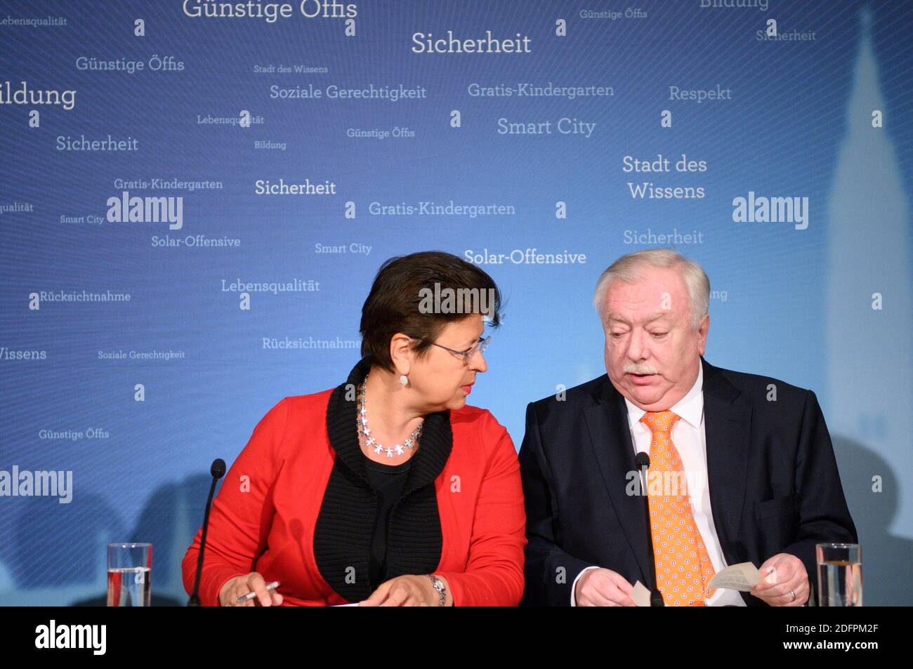 Austria Vienna. February 12, 2013. Michael Häupl is an Austrian politician (SPÖ- Social Democratic Party of Austria) and was Mayor and Governor of Vienna from November 7, 1994 to May 24, 2018. Picture shows Renate Brauner (L) and Michael Häupl (R). Stock Photo