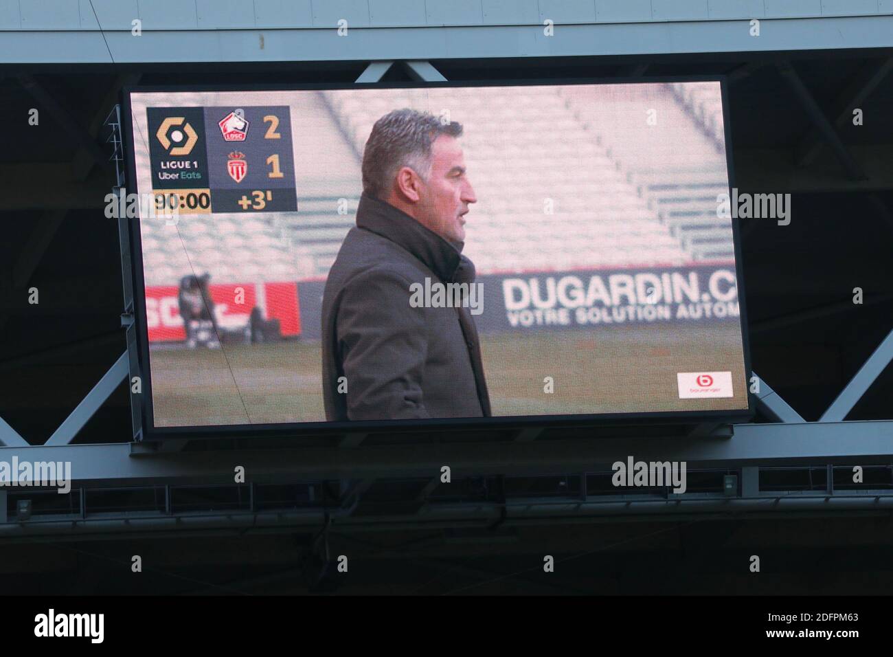Christophe Galtier coach LOSC tv stadium during the French championship  Ligue 1 football match between Lille OSC and AS Monaco on December 6, 2020  at Pierre Mauroy stadium in Villeneuve-d&#039;Ascq, France -