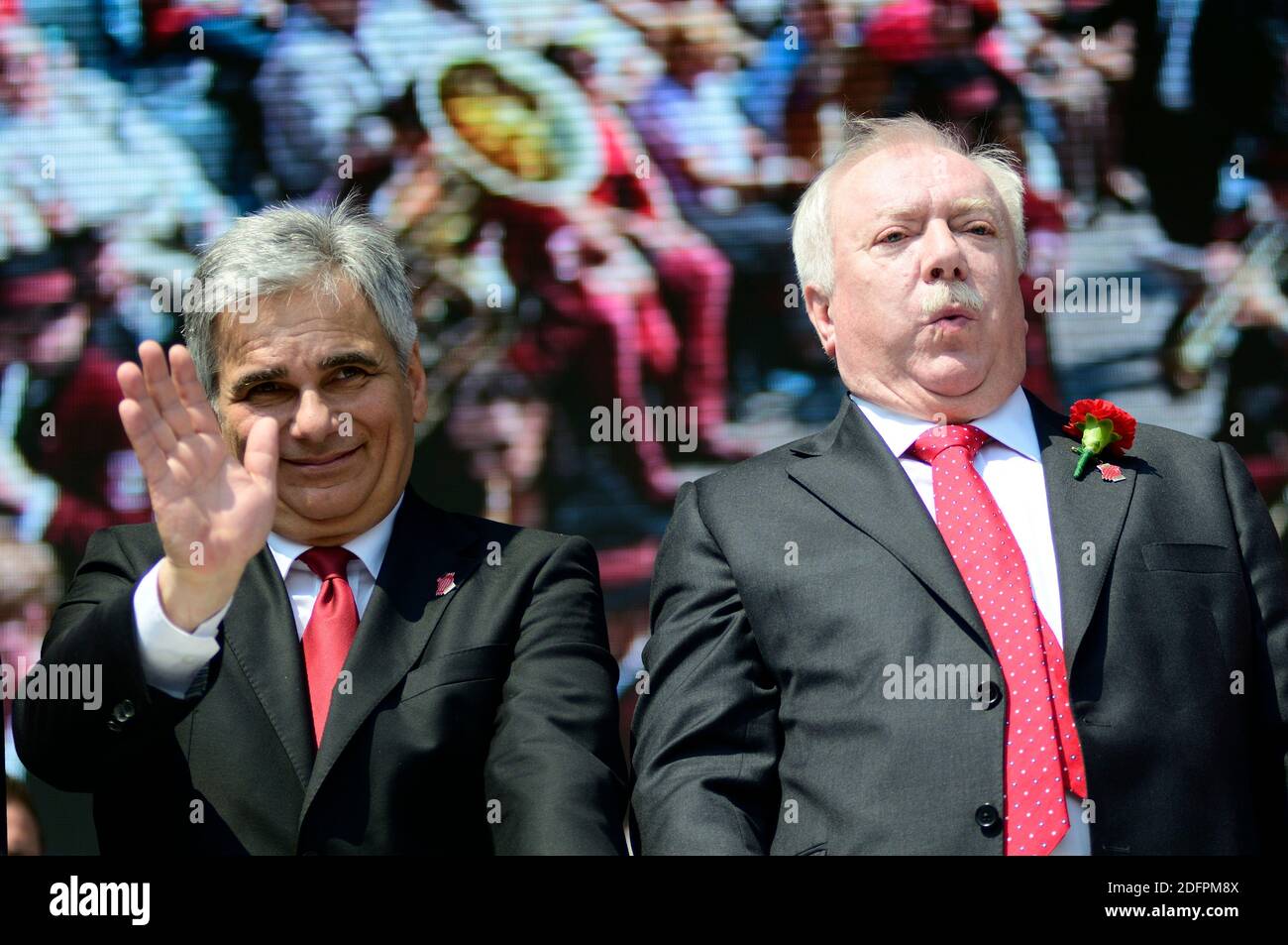 Austria Vienna. May 01, 2014. Michael Häupl is an Austrian politician (SPÖ- Social Democratic Party of Austria) and was Mayor and Governor of Vienna from November 7, 1994 to May 24, 2018. Picture shows Werner Faymmann (L) and Michael Häupl (R). Stock Photo