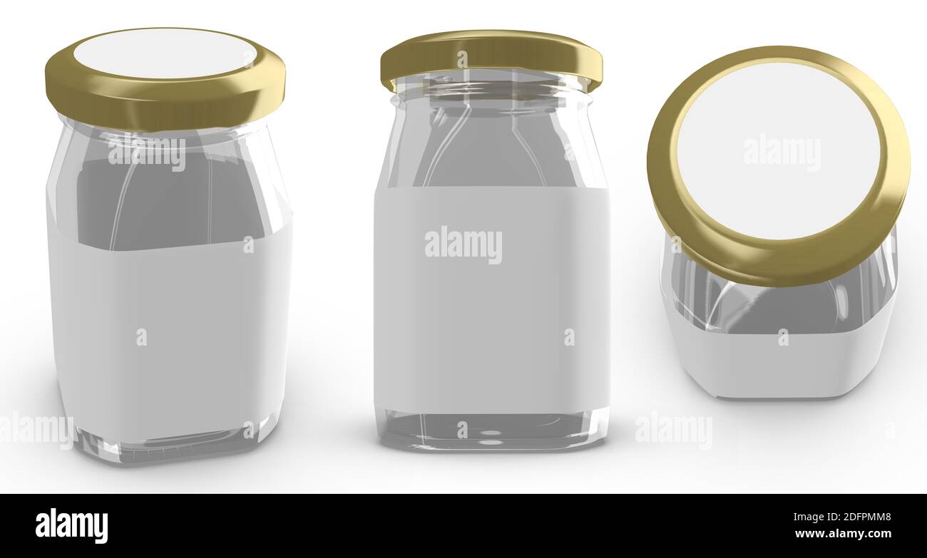 3D rendering - High resolution image white glass jar template isolated on white background, high quality details Stock Photo