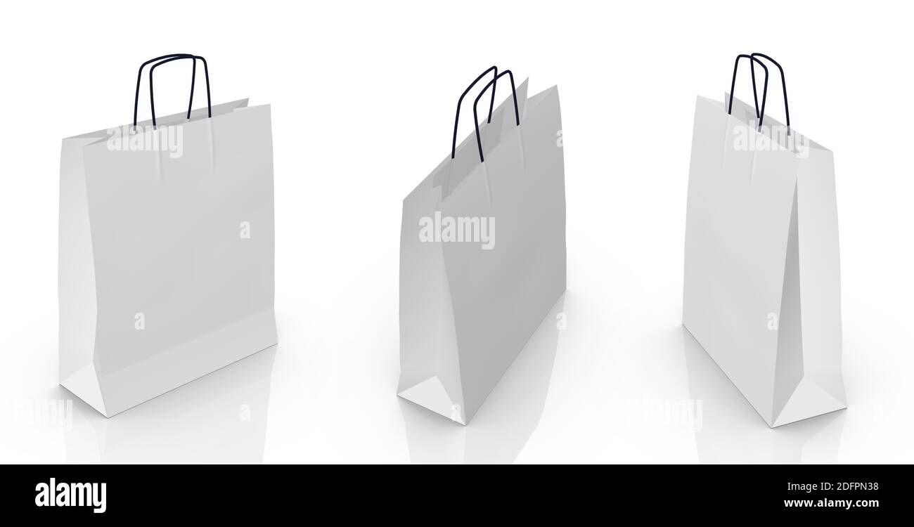 3D rendering - High resolution image of shopping bags template isolated on white background, high quality details. Stock Photo