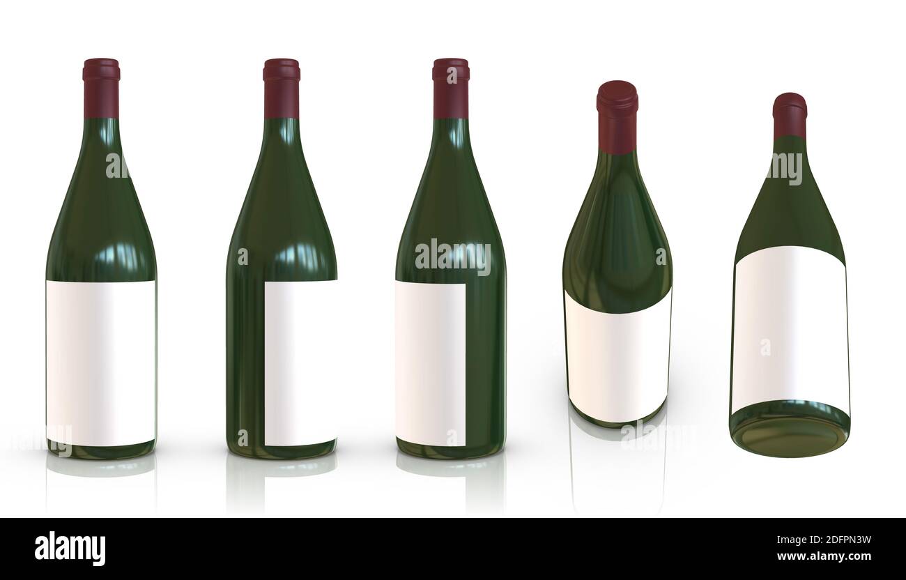 3D rendering - High resolution image wine bottle template isolated on white background, high quality details Stock Photo