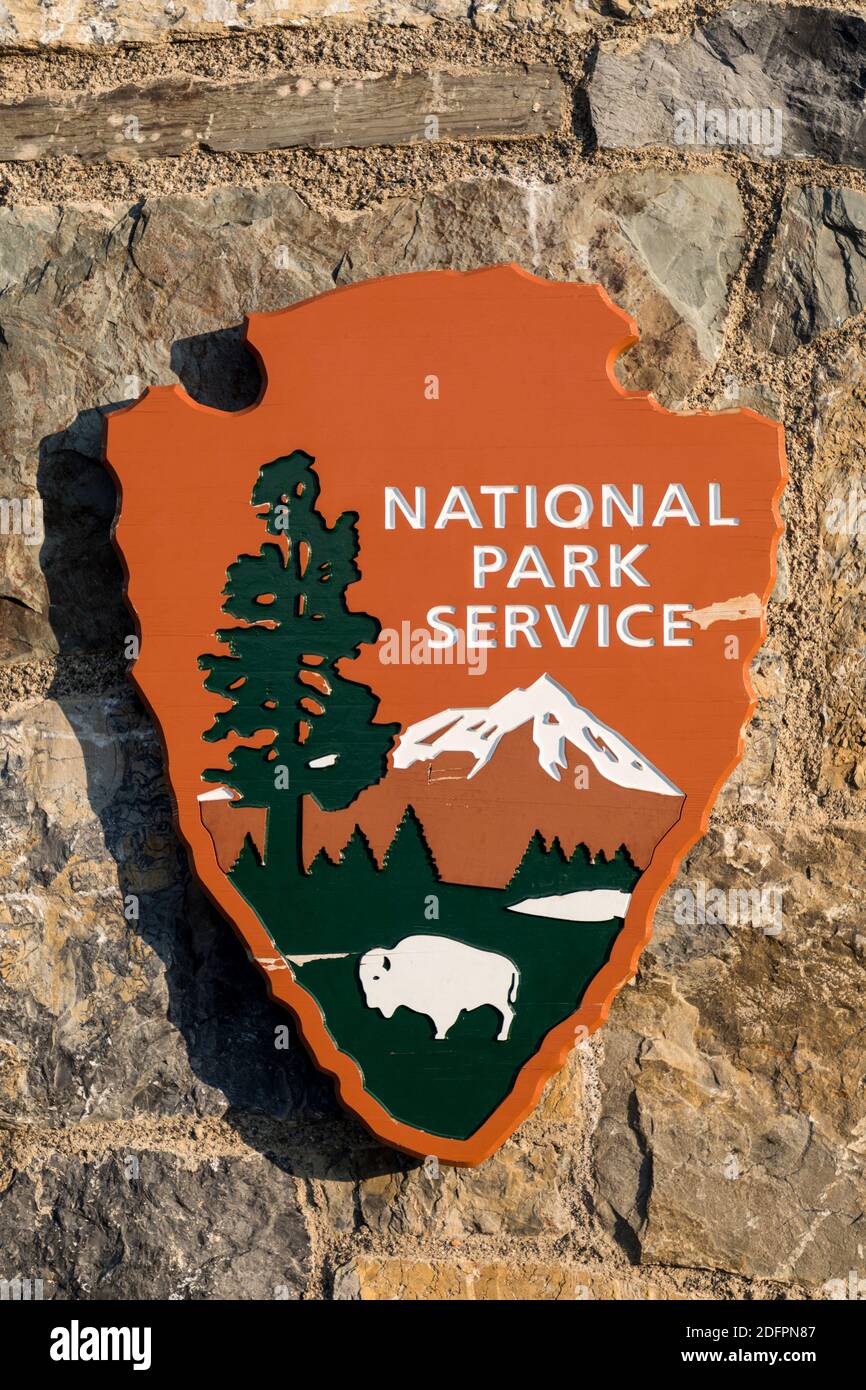 National Park Service sign at Glacier National Park, Montana, USA Stock Photo