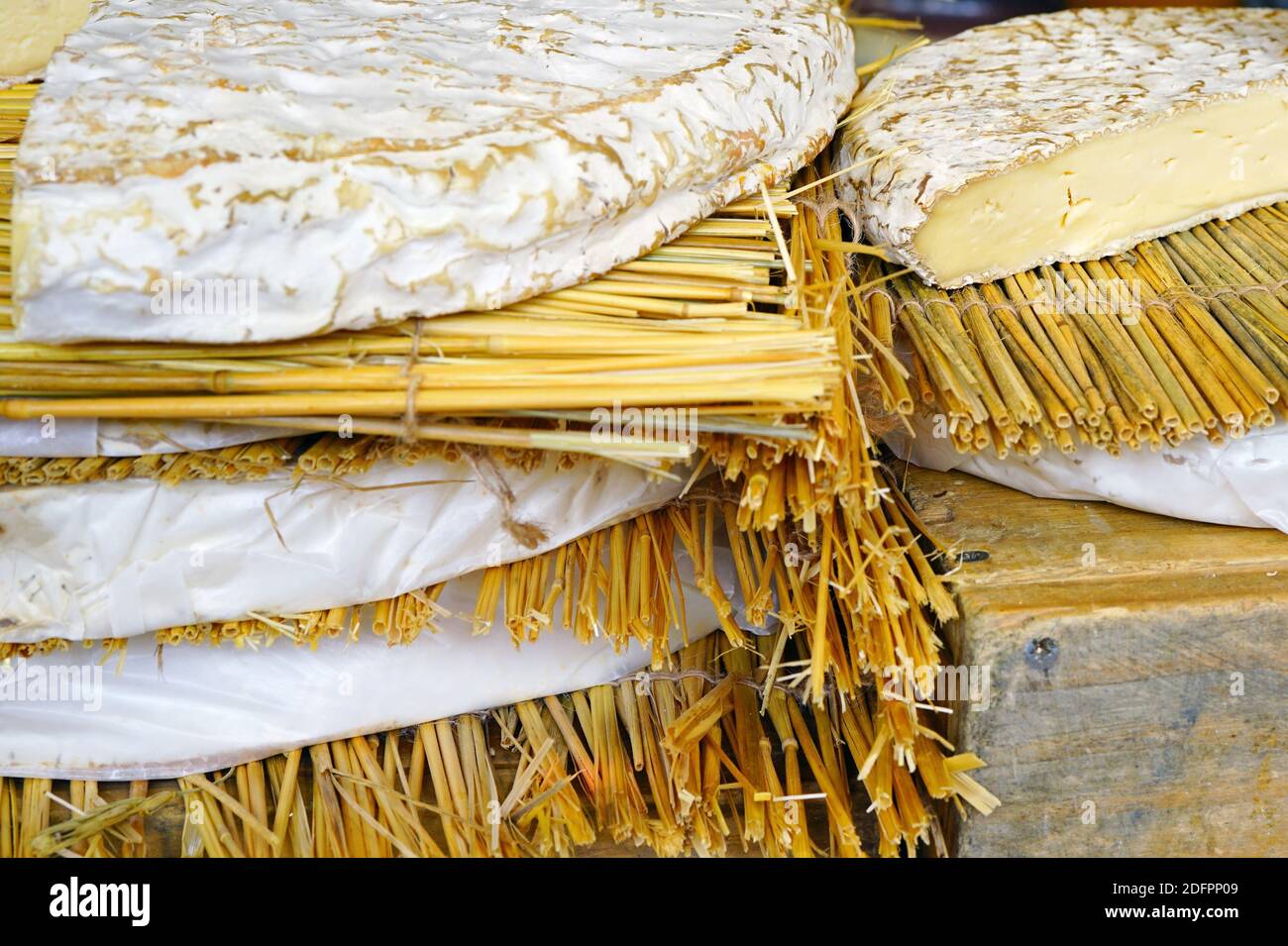 Large wheel of creamy Brie cheese Stock Photo Alamy