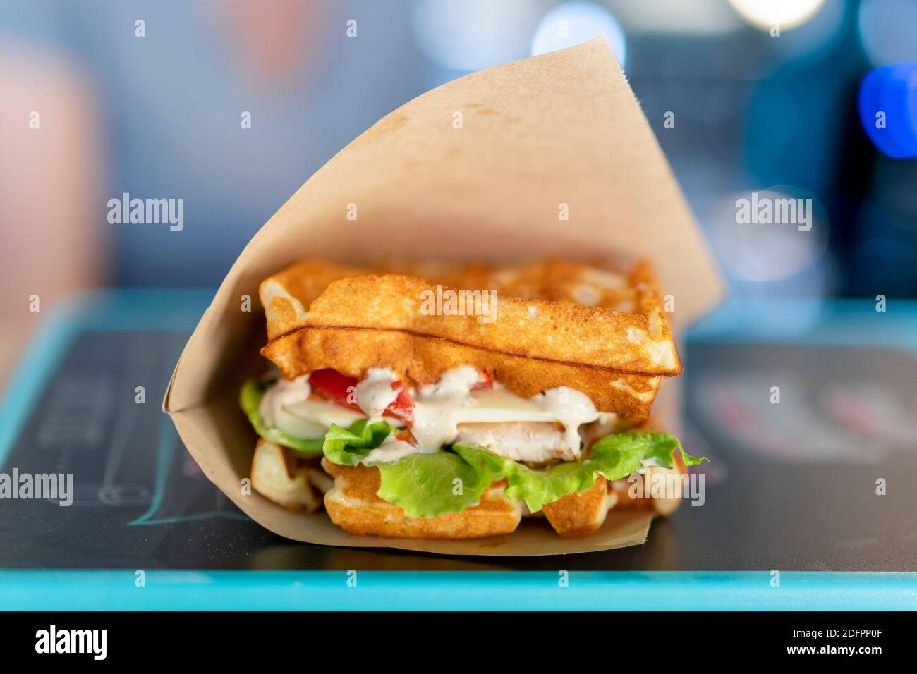 Sandwich In A Paper Bag Close Up Sandwich Filet Americain Close Up Of Burger Fast But Unhealthy Food Stock Photo Alamy