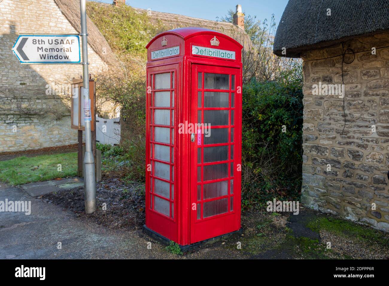 Defibrillator in an old fashioned phone village box Stock Photo