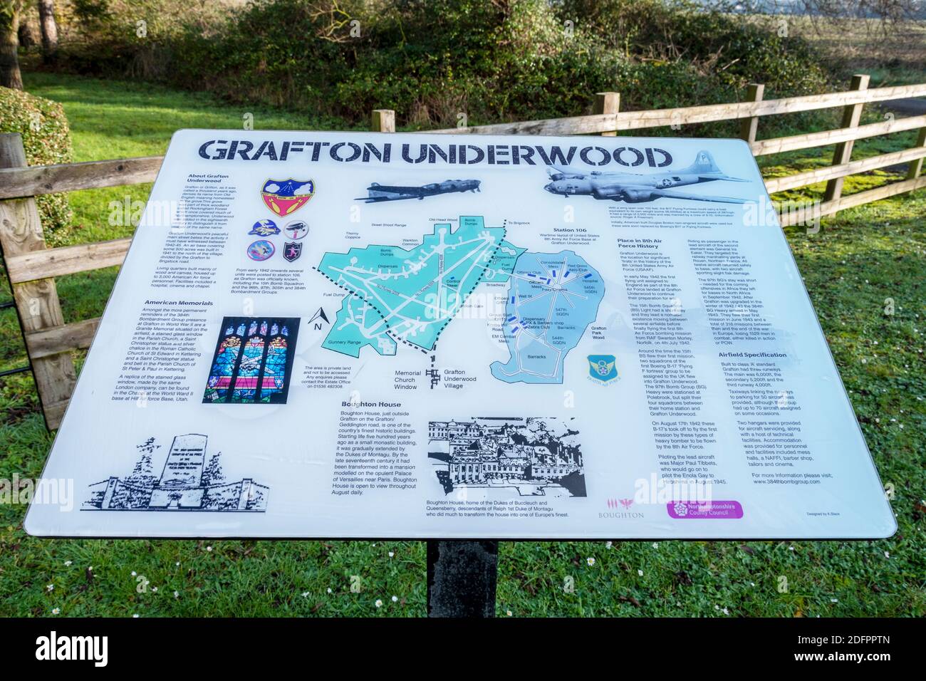 Grafton Underwood 384th U.S.A.F. Memorial Information board Stock Photo