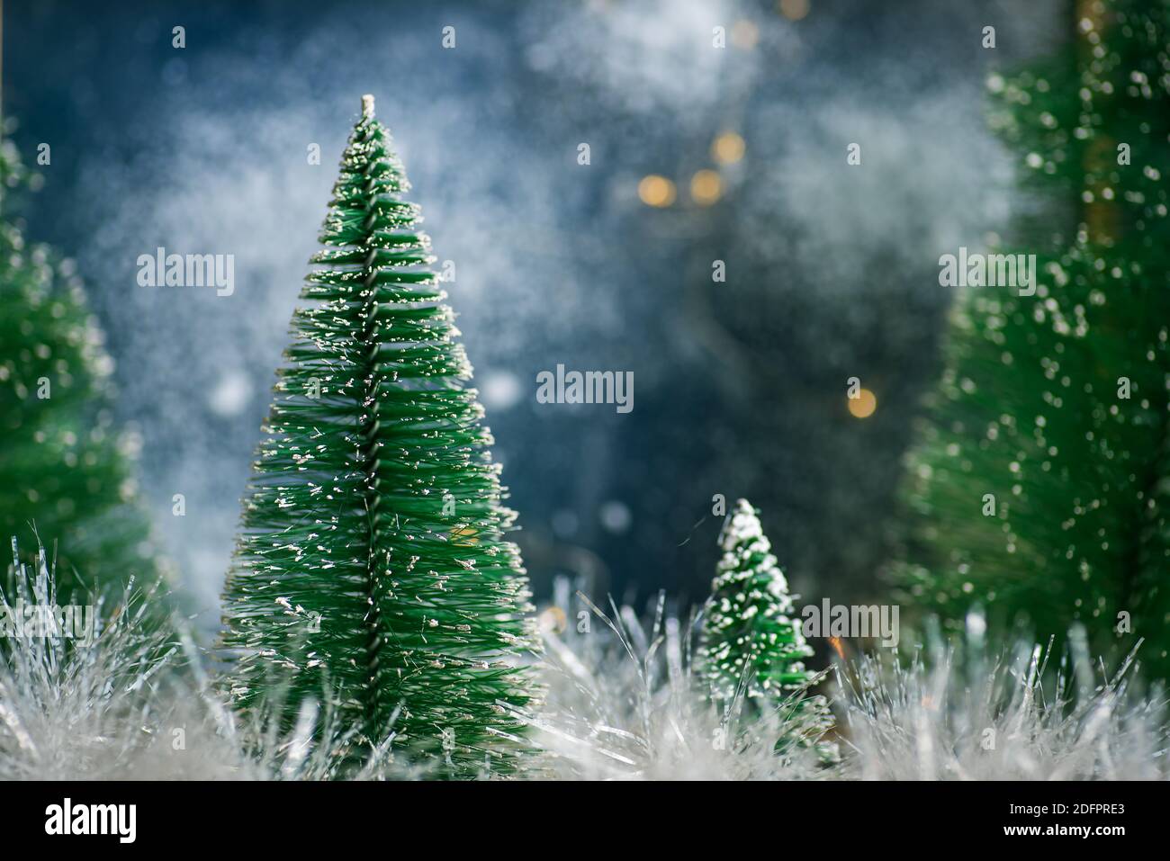 Christmas tree winter holiday festive background and ornaments Stock Photo