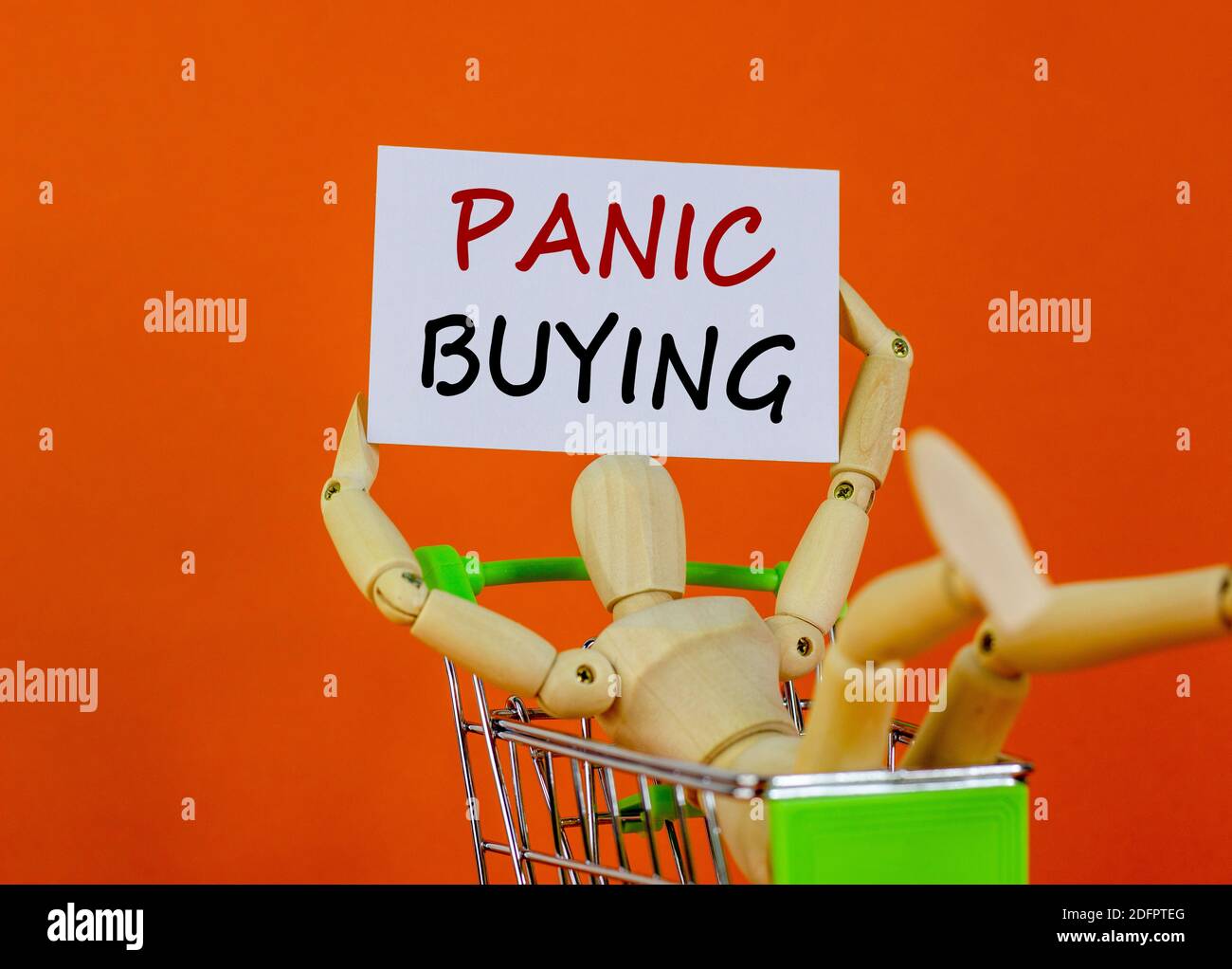 Panic buying time. White sheet of paper. Words 