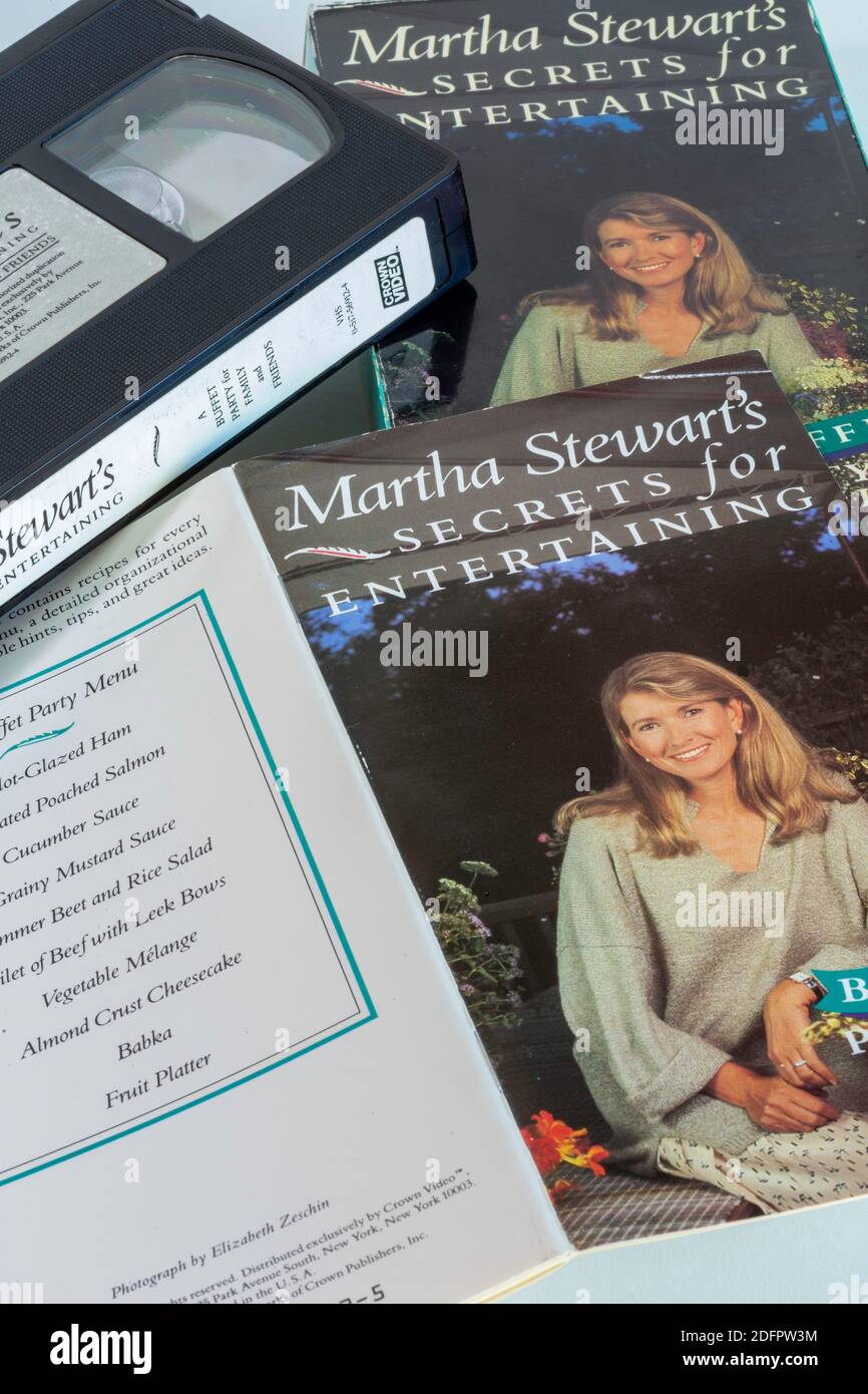 1988 Vintage Martha Stewart's VHS tape and booklet of Secrets for Entertaining, USA Stock Photo