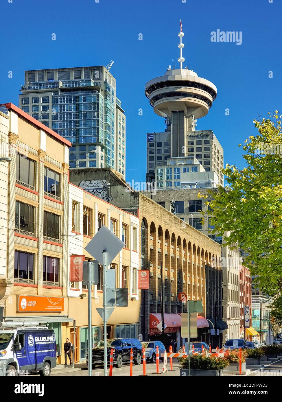 Vancouver,BC/Canada-November 1,2020. View of traffic and shoppers on Richards Street. Street view, travel photo, selective focus. Stock Photo