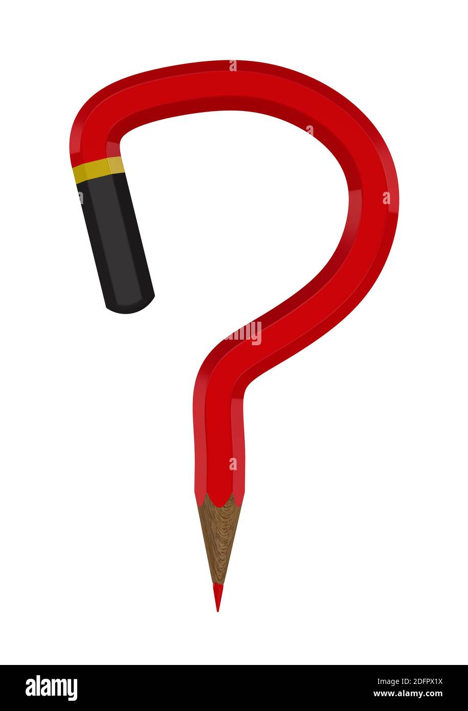 Question mark sign from pencil. One red pencil in form of question mark