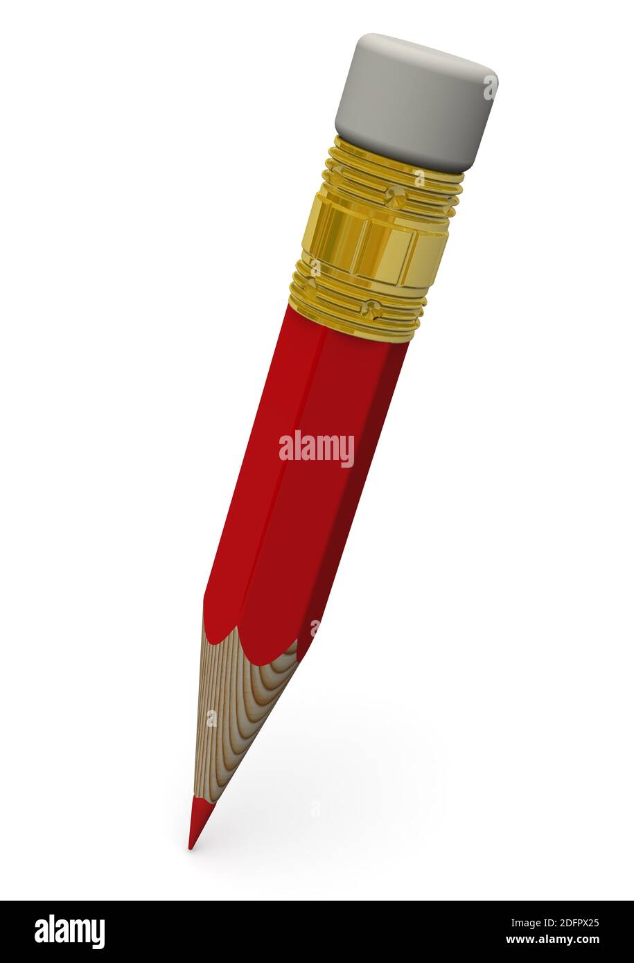 Short pencil. One red short pencil with eraser on a white background