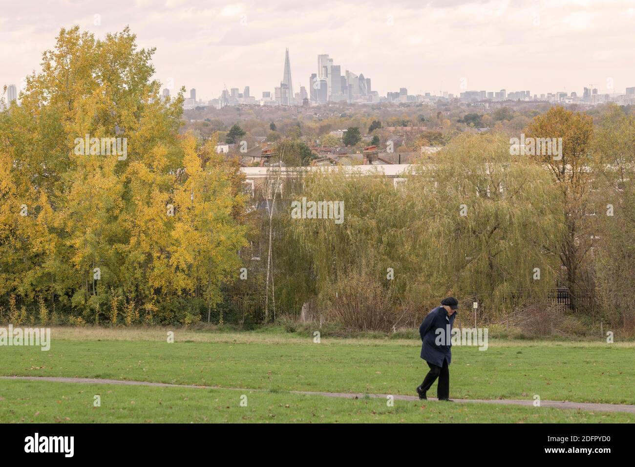 A man walking in Norwood Park on the 12th November 2020 in West Norwood in the London borough of Lambeth in the United Kingdom. Photo by Sam Mellish Stock Photo