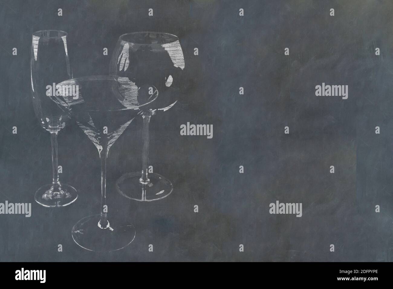 Chalk sketch of glassware outline on slate blackboard. Stock Photo