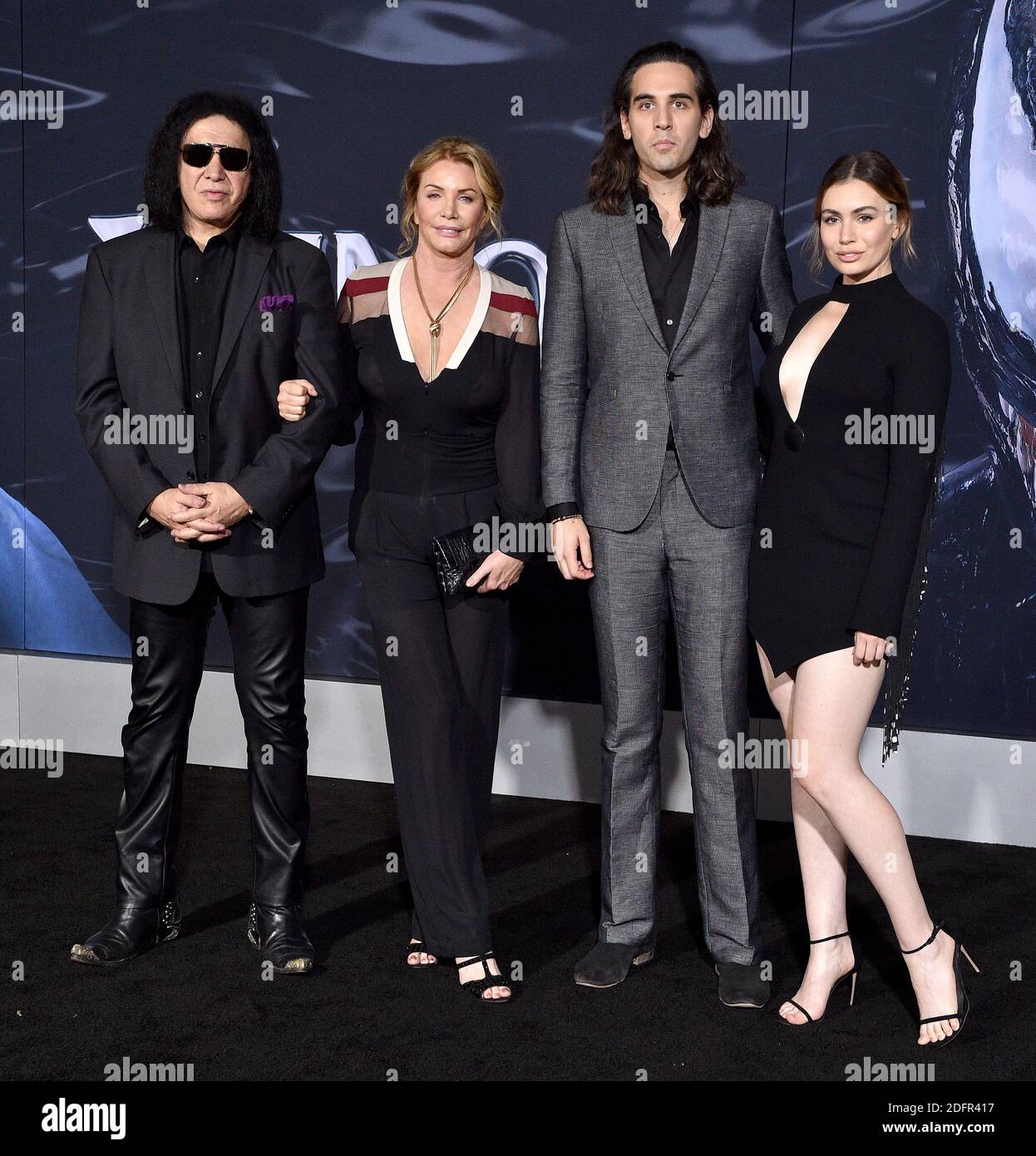 Gene Simmons, Shannon Tweed, Nick Simmons, and Sophie Simmons attend the  premiere of Columbia Pictures' 'Venom' at Regency Village Theatre on  October 1, 2018 in Los Angeles, CA, USA. Photo by Lionel