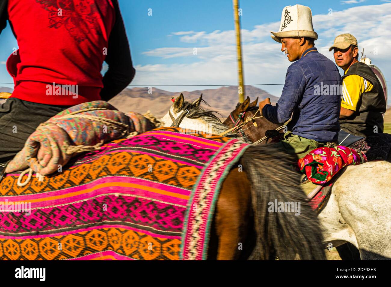 Kyrgyz horsemen in Murghab, Tajikistan Stock Photo