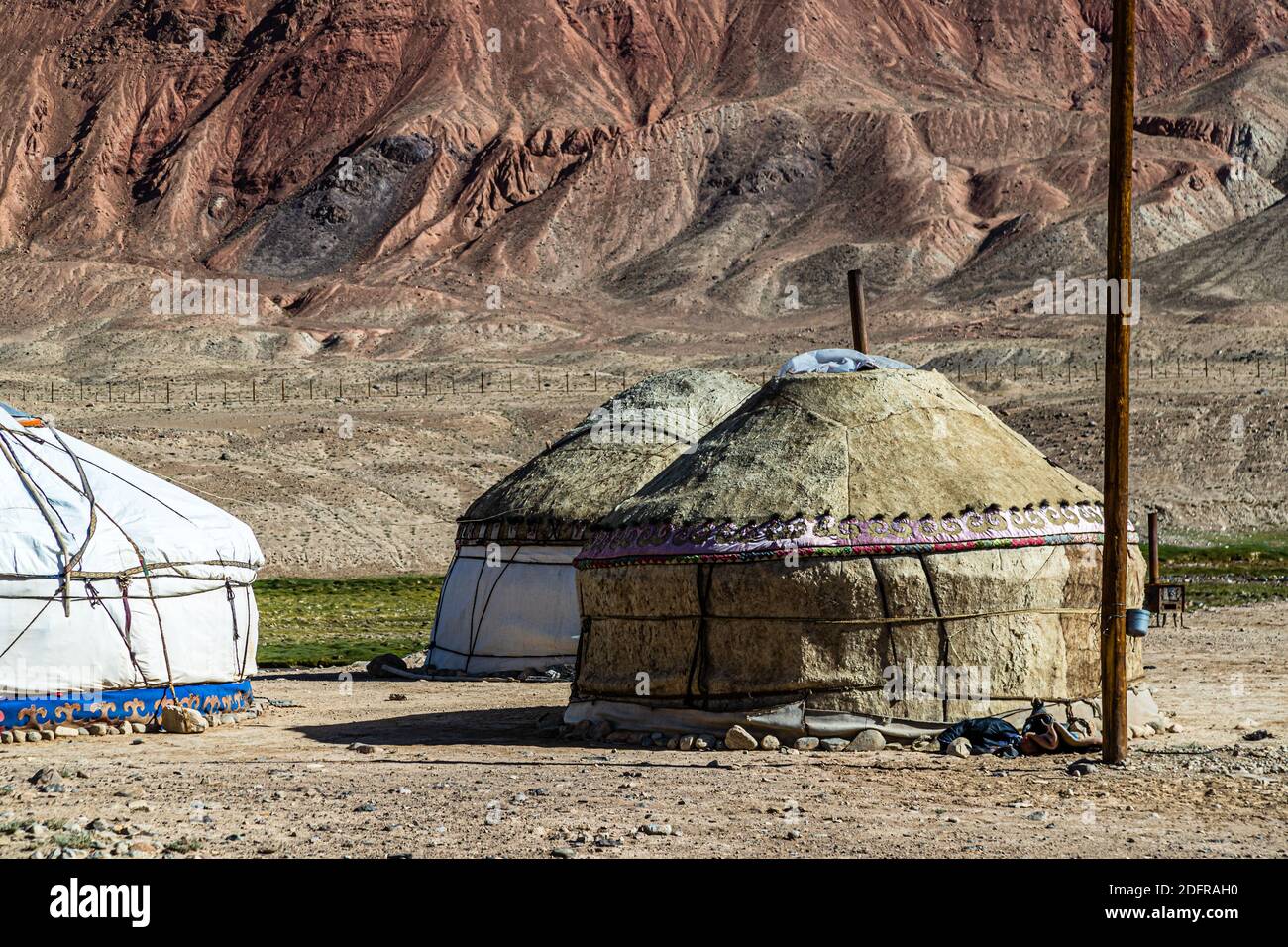 Nomads in yurts on Silk Road in Murghob District, Tajikistan Stock Photo