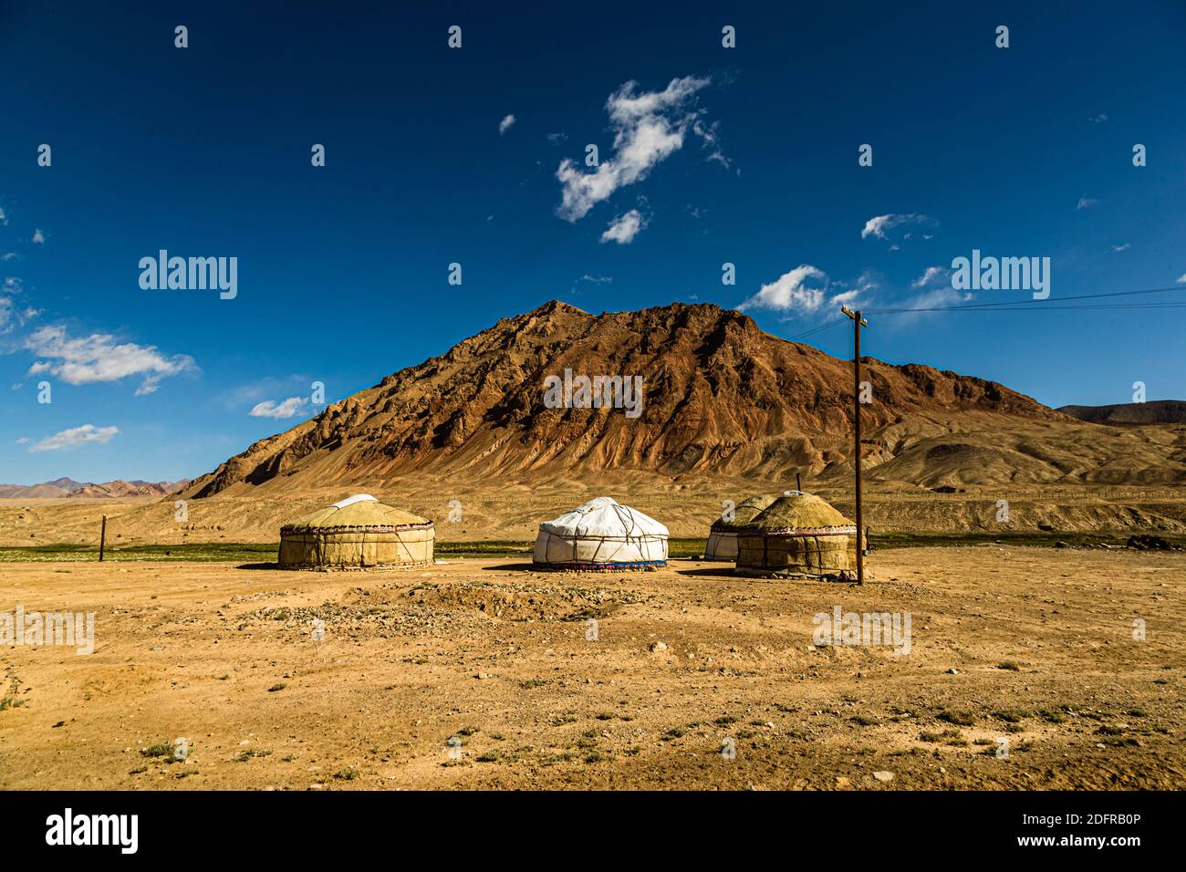 Nomads in yurts on Silk Road in Murghob District, Tajikistan Stock Photo