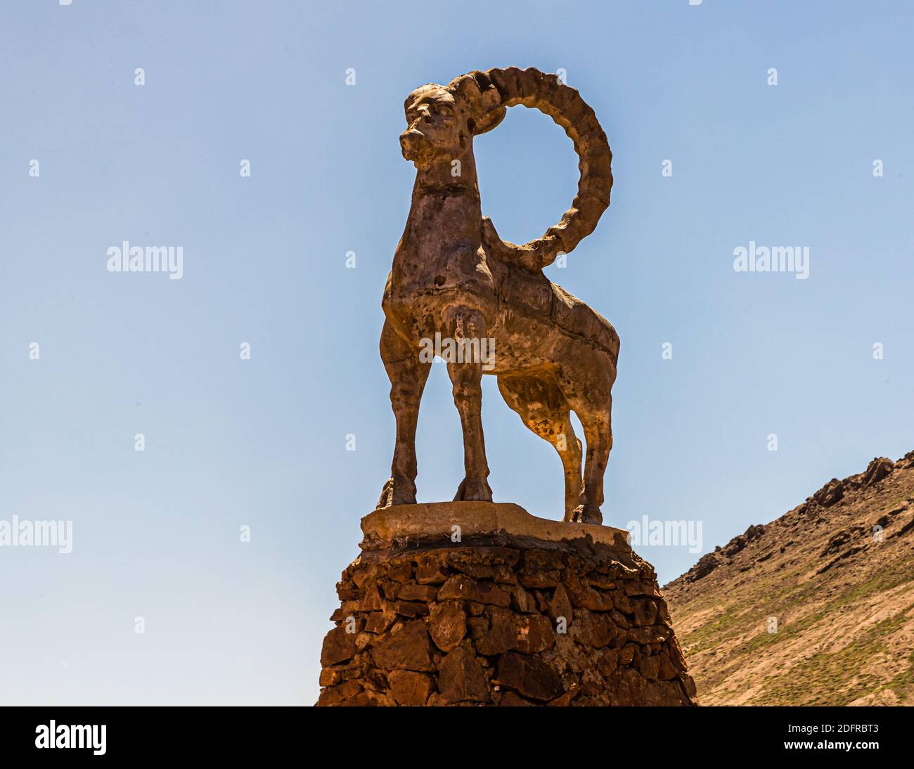 Capricorn sculpture at the Border between Tajikistan and Kyrgyzstan Stock Photo