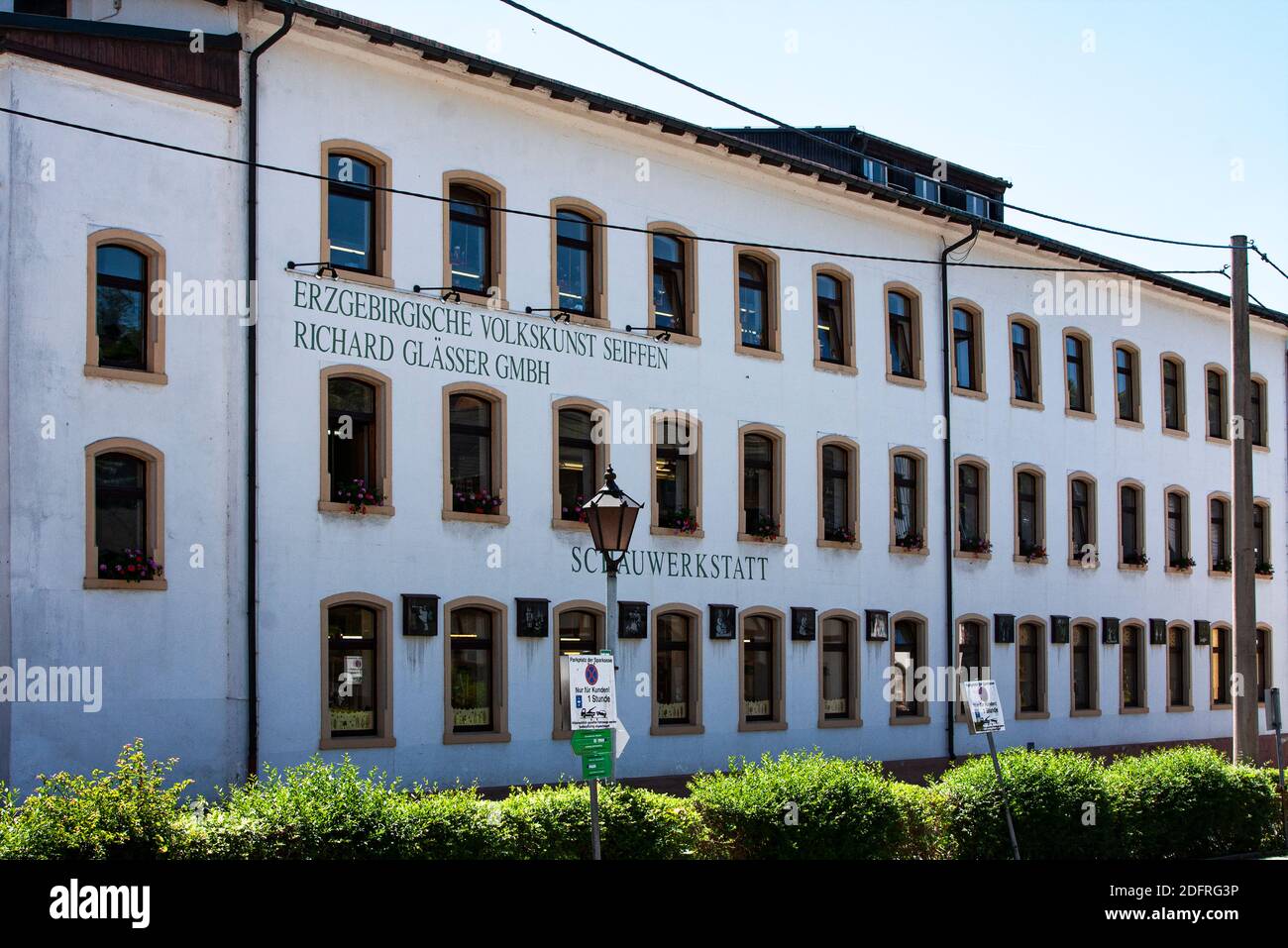 The Erzgebirgische Volkskunst factory, Ore Mountains Folk Art factory, in Seiffen which manufactures and sells traditional Saxon German wooden toys, Stock Photo