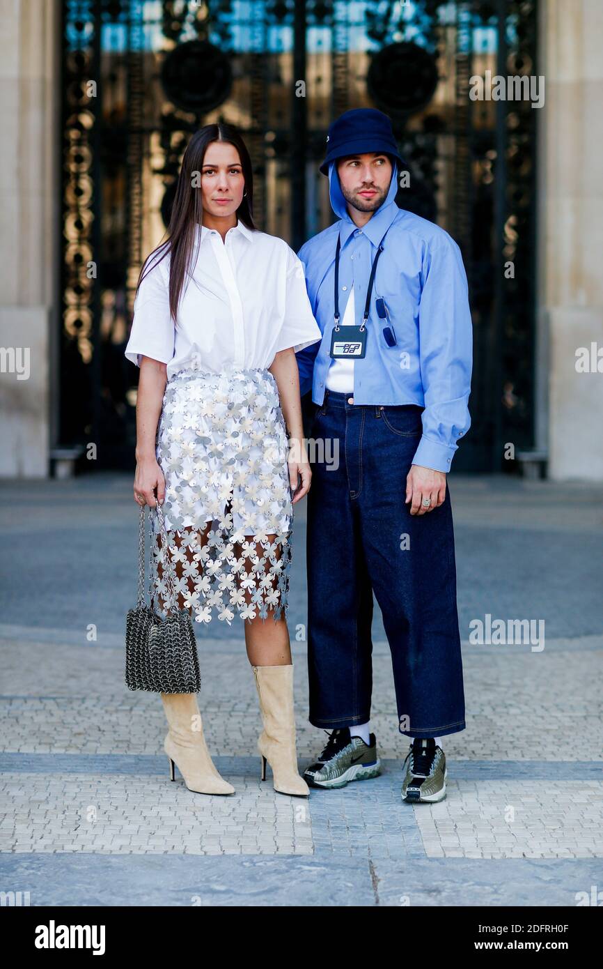 Street style, Alice Barbier and JS Roques arriving at Paco Rabanne spring  summer 2019 ready-to-