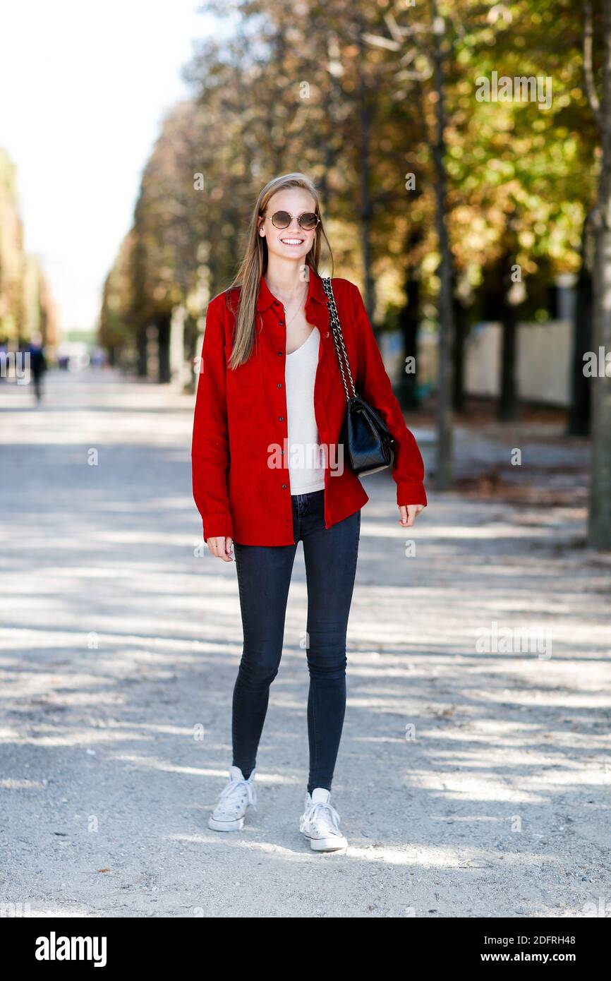 Street style, model Ine Neefs arriving at Isabel Marant spring summer 2019  ready-to-wear show,