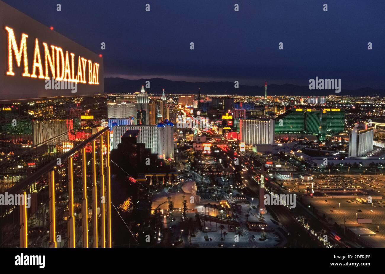 The rising sun is reflected by the towering Las Vegas Strip Resorts onto  Marriott's Grand Chateau Stock Photo - Alamy