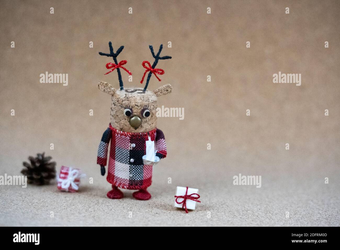 Christmas home deco creative cork decoration cork reindeer copy space Stock Photo