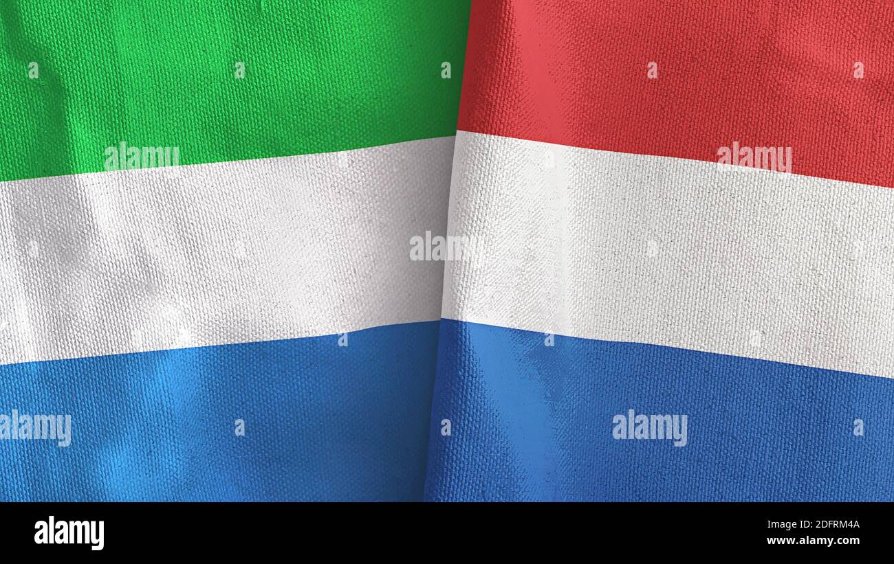 Netherlands and Sierra Leone two flags textile cloth 3D rendering Stock Photo