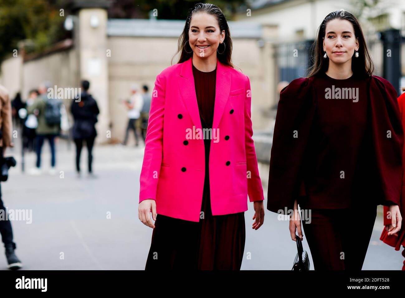 Street style, Danielle Haim and Este Haim from the band HAIM arriving
