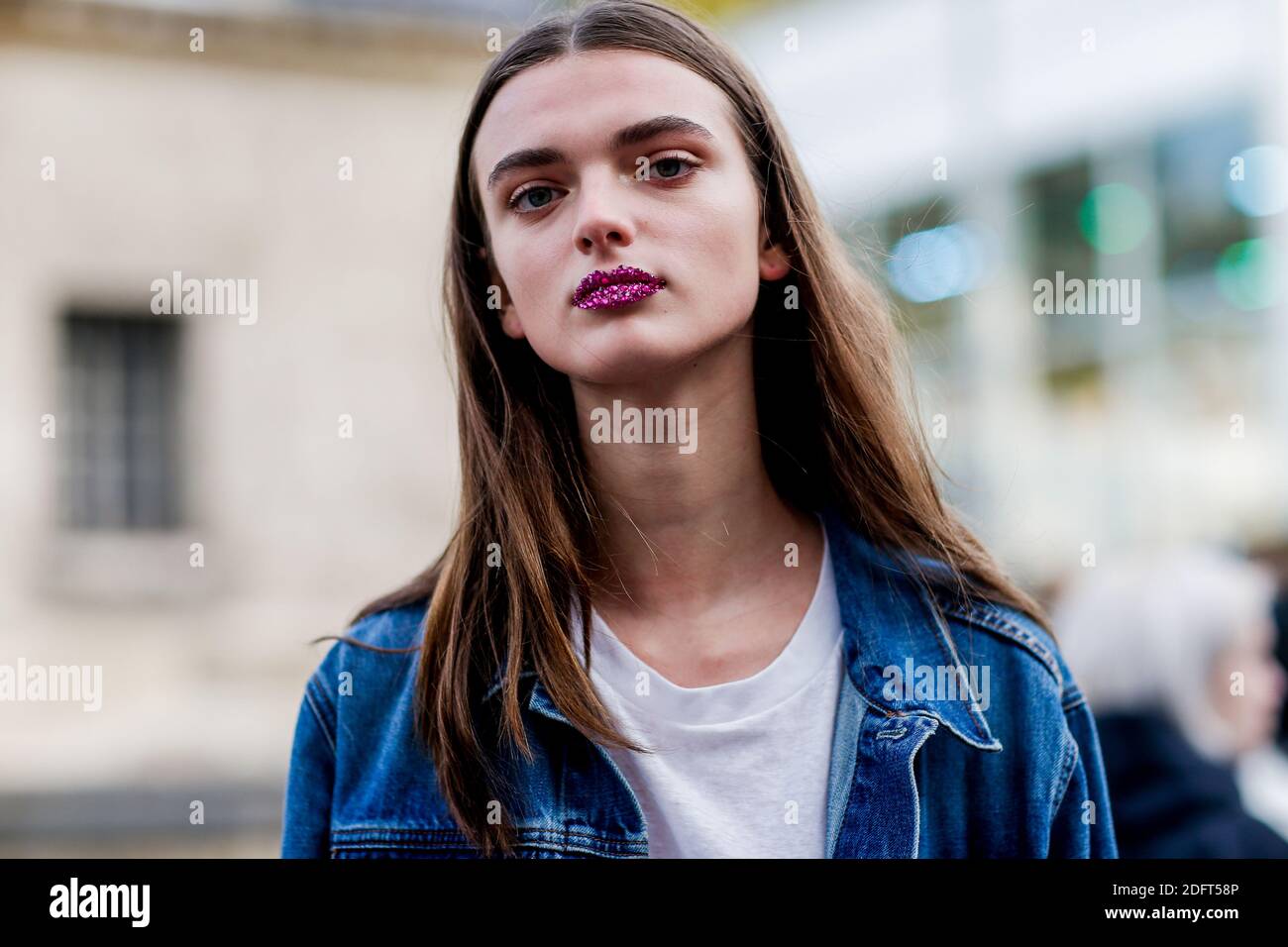 Street style, model Bentley Mescall after Valentino spring summer 2019  ready-to-wear show, held at Invalides, in Paris, France, on September 30th,  2018. Photo by Marie-Paola Bertrand-Hillion/ABACAPRESS.COM Stock Photo -  Alamy