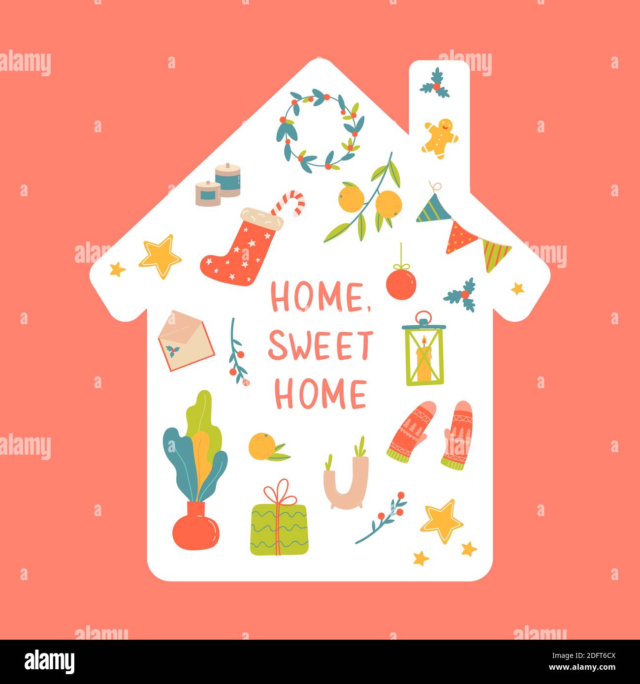 Hygge christmas.Winter holiday decor,gift,clothing Stock Vector