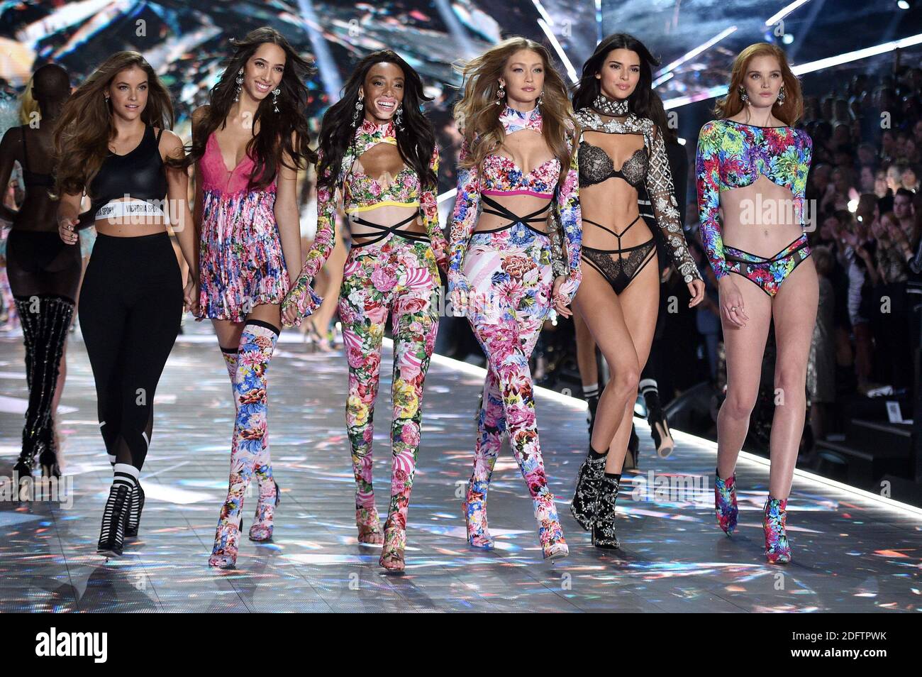 Barbara Palvin, Yasmin Wijnaldum, Winnie Harlow, Gigi Hadid, Kendall Jenner,  Alexina Graham walk the runway during the 2018 Victoria's Secret Fashion  Show at Pier 94 on November 8, 2018 in New York