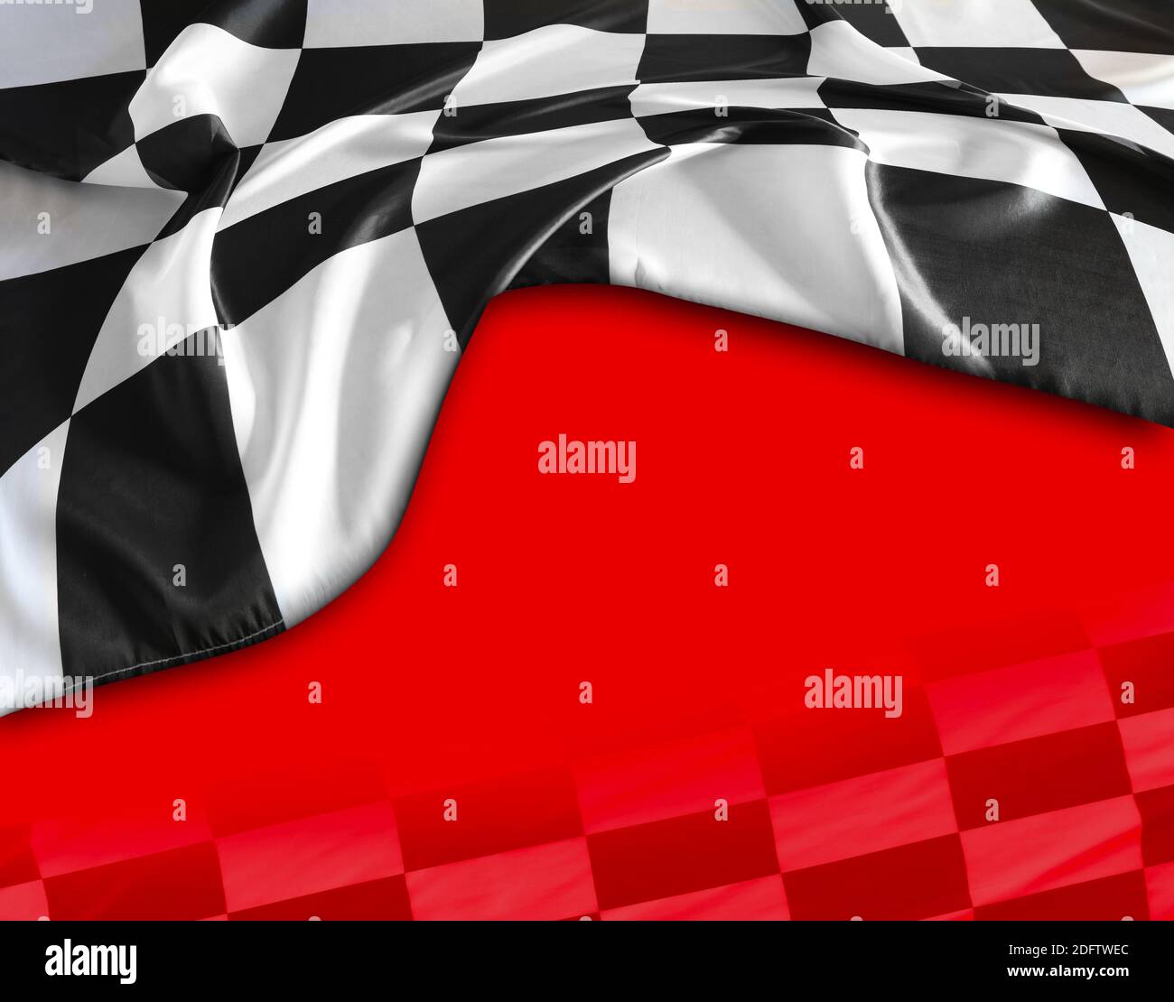 Checkered black and white flag on red background Stock Photo Alamy