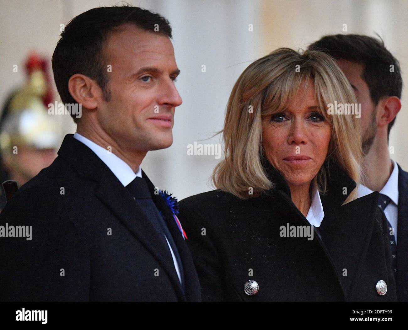 French President Emmanuel Macron and his wife Brigitte Macron receive heads  of state at the Elysee Palace, ahead of the international ceremony for the  Centenary of the WWI Armistice of 11 November