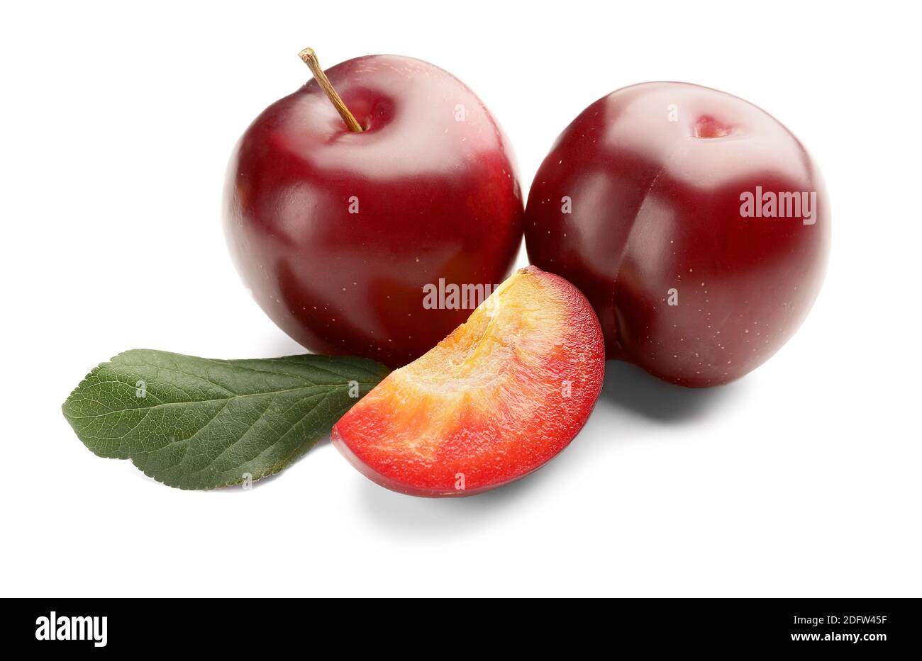 Fresh ripe plums isolated on white background Stock Photo - Alamy