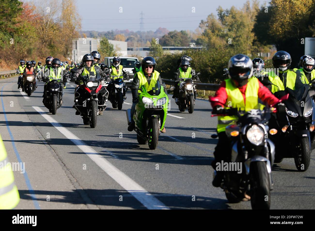 The participants of the "Yellow Vests" movement, during a go-slow operation on the Bordeaux ring road.on November 17, 2018 in Bordeaux, France. Photo by Thibaud MORITZ ABACAPRESS.COM Stock Photo
