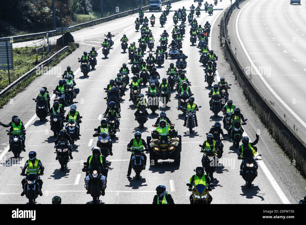 The participants of the "Yellow Vests" movement, during a go-slow operation on the Bordeaux ring road.on November 17, 2018 in Bordeaux, France. Photo by Thibaud MORITZ ABACAPRESS.COM Stock Photo