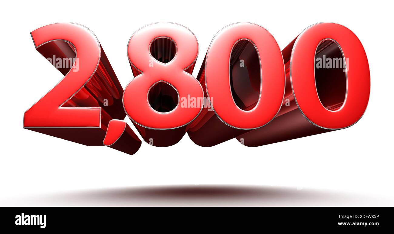 Red numbers 2800 isolated on white background illustration 3D rendering ...