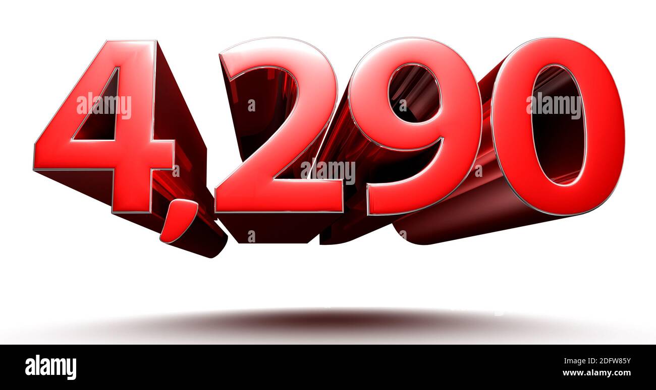 Red numbers 4290 isolated on white background illustration 3D rendering ...
