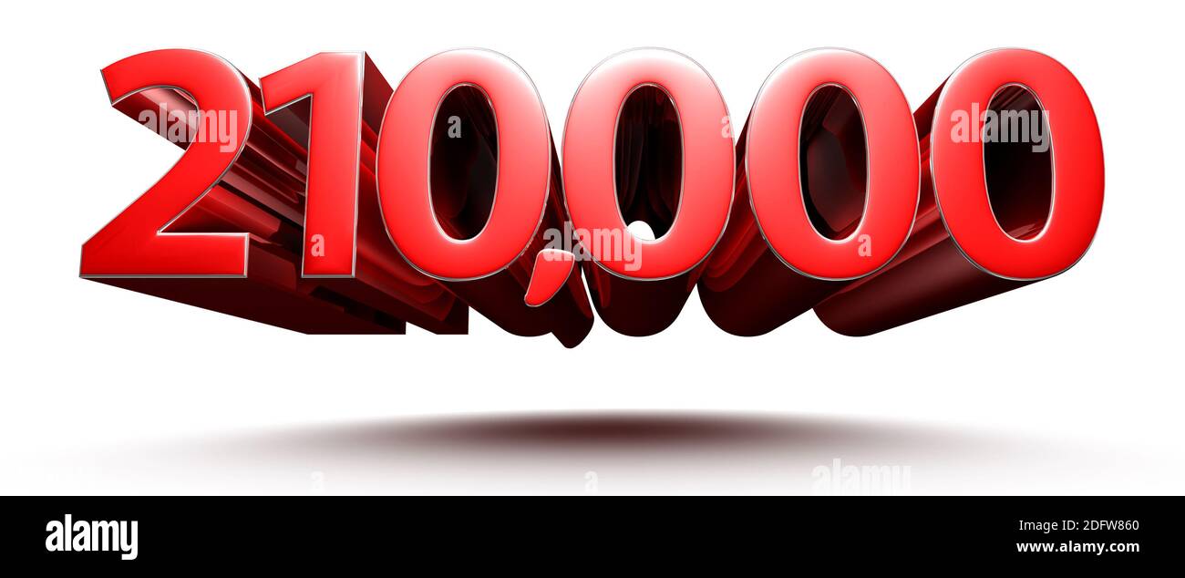Red numbers 210000 isolated on white background illustration 3D