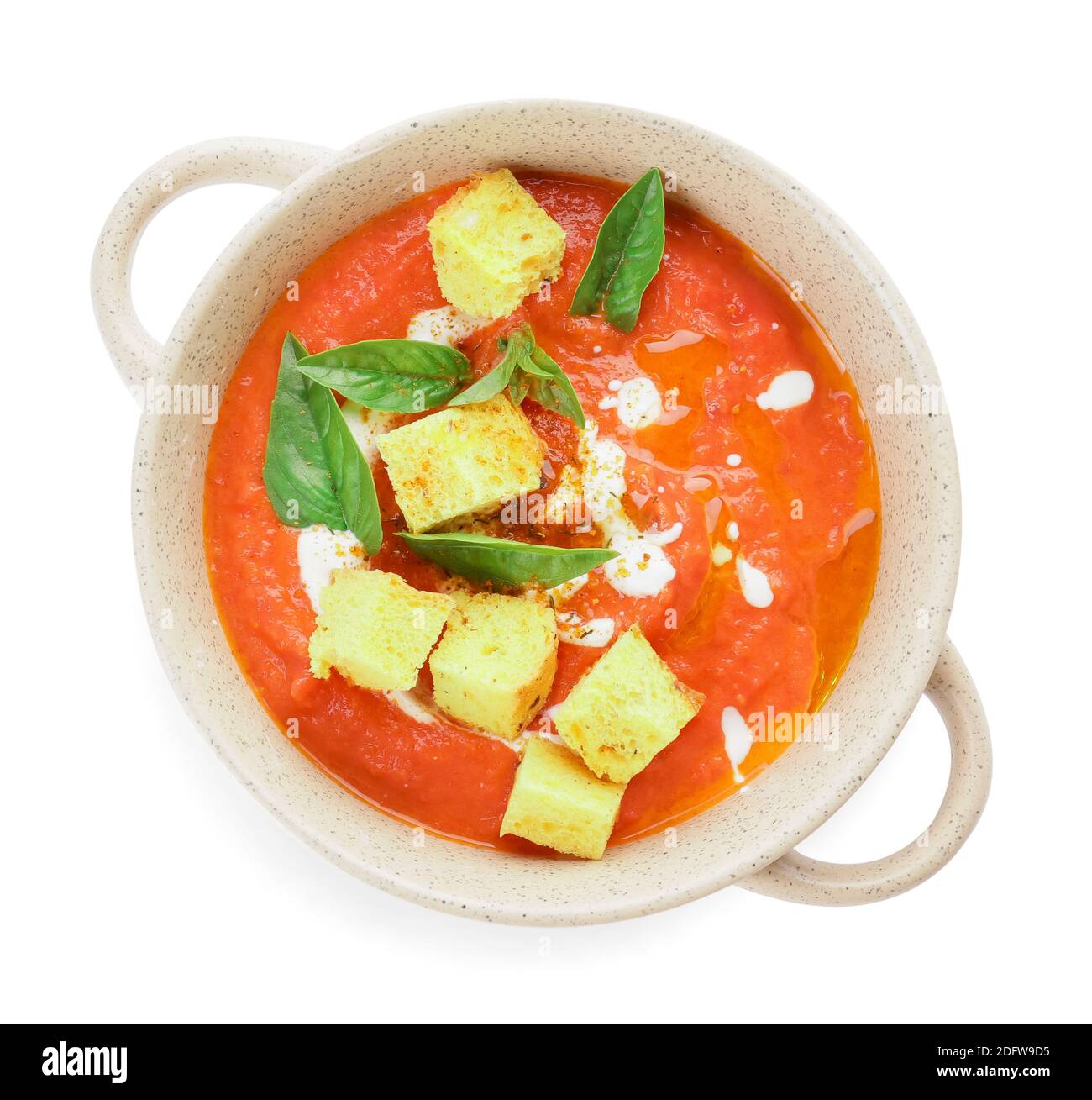 Bowl of tomato cream soup isolated on white background Stock Photo - Alamy