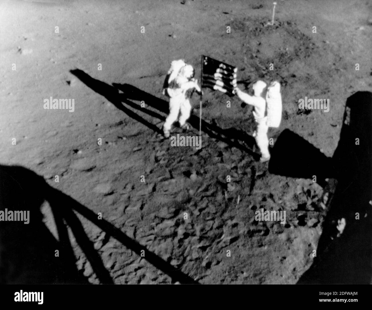 American astronaut Edwin Aldrin and Neil Armstrong set the American flag on the moon. On 20.7.1969 they were the first humans to enter the moon. Photo by CNP/ABACAPRESS.COM Stock Photo