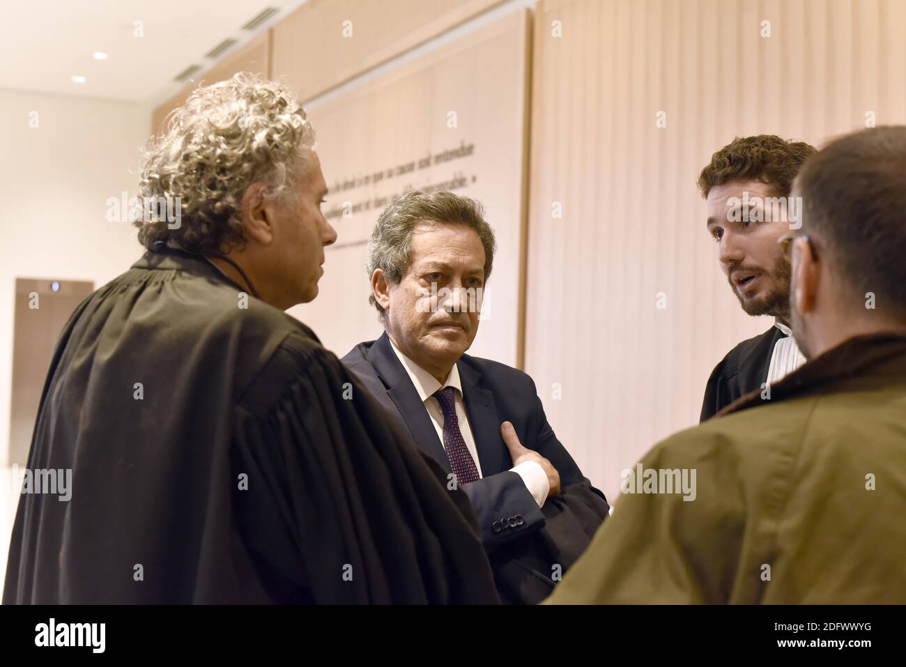 Robert Menard, William Goldnadel and Georges Fennec arriving at the High Court for the trial of 'Mur des cons' in Porte de Clichy, Paris, France, on December 04, 2018. Photo by Patrice Pierrot/ABACAPRESS.COM Stock Photo