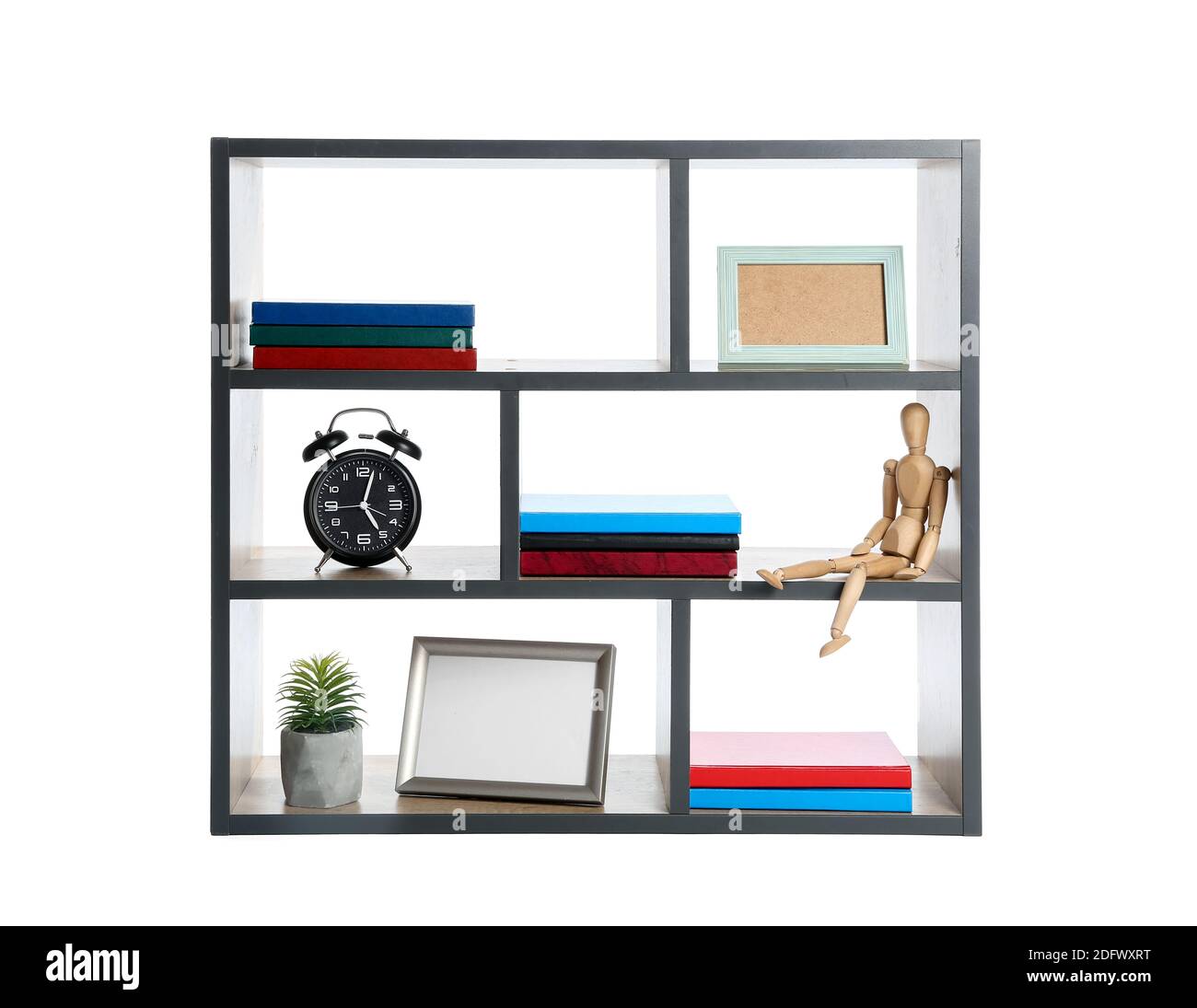 Modern shelf unit on white background Stock Photo Alamy