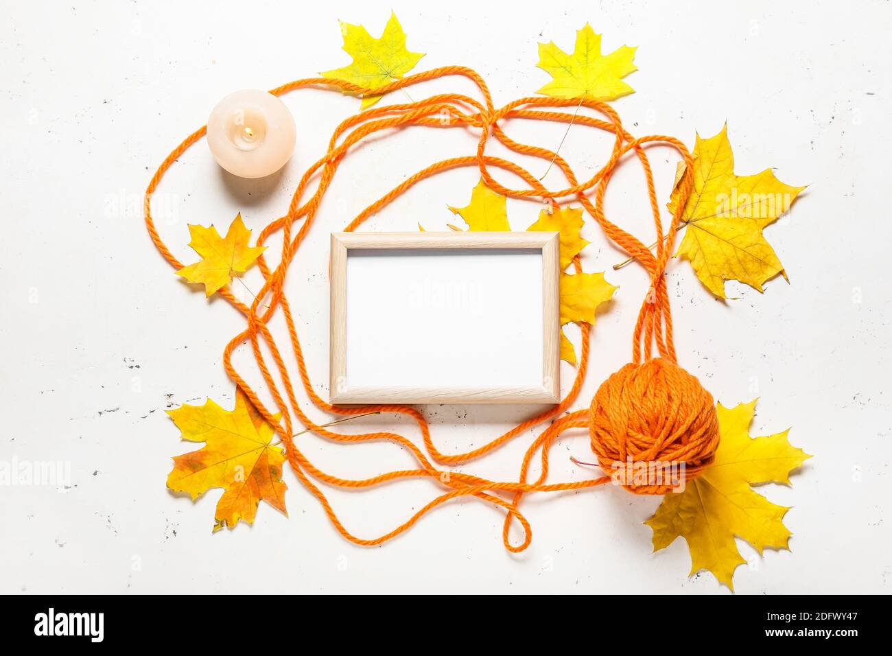 Beautiful autumn composition with empty frame on white background Stock ...