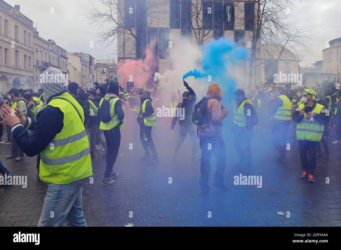 The demonstration of the Yellow Vests (Gilets Jaunes) ends with violent  clashes between police and protesters. Fires, looting and degrading took  place in several streets of the western France city of Bordeaux