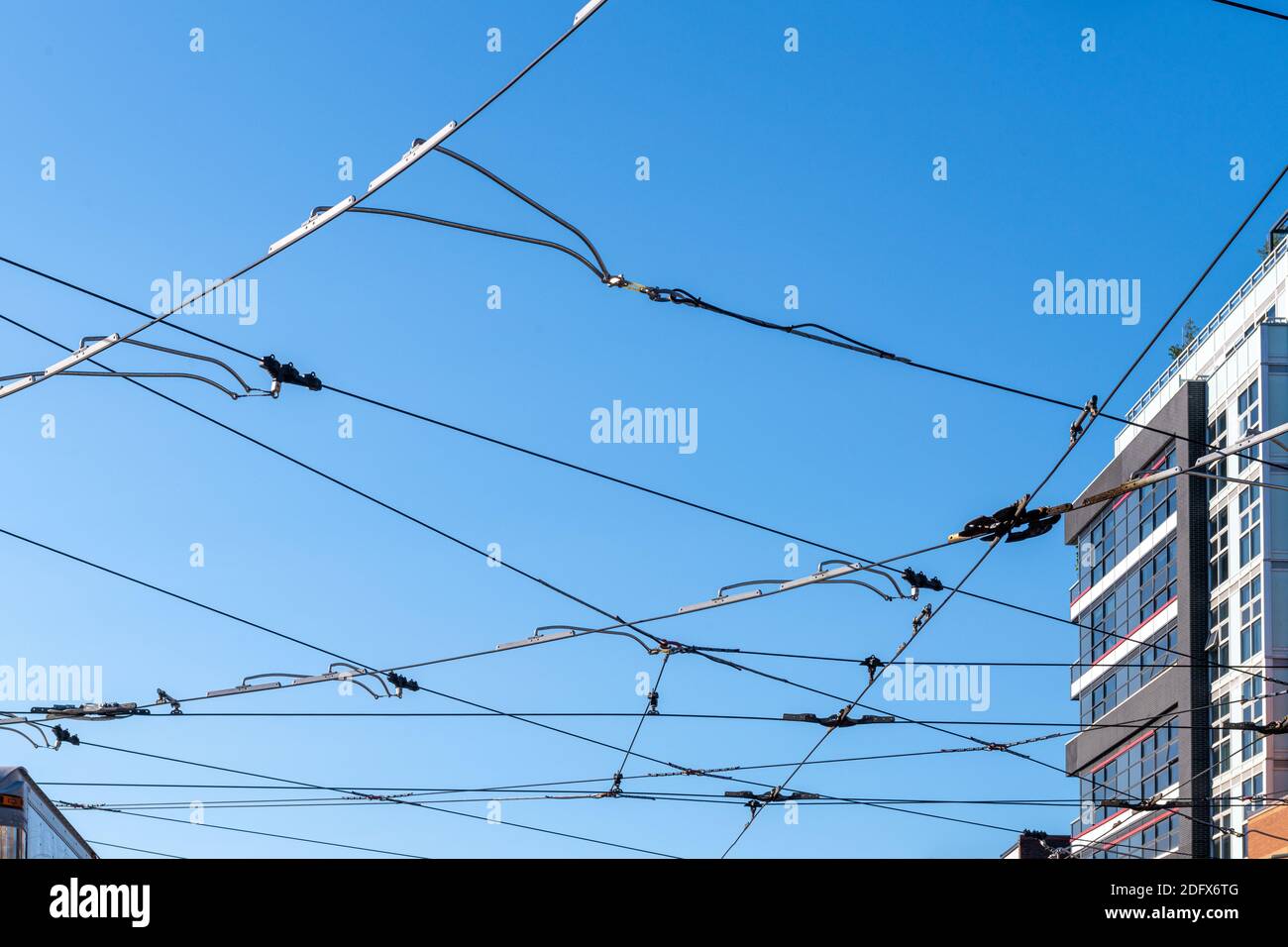 Electrical grid for streetcars in Toronto, Canada Stock Photo