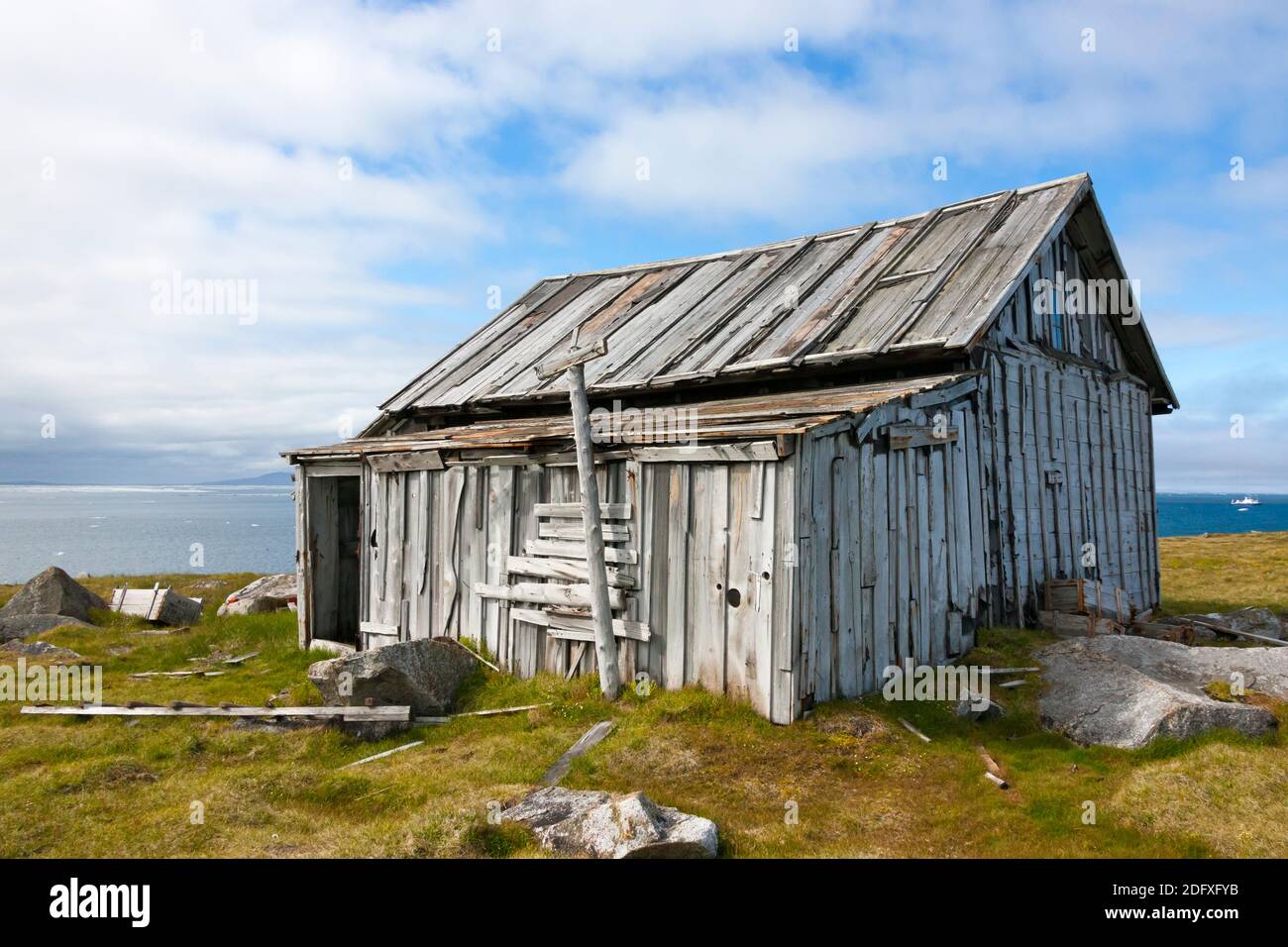 Abandoned house, Kolyuchin Island, once an important Russian Polar Research Station, Bering Sea, Russian Far East Stock Photo